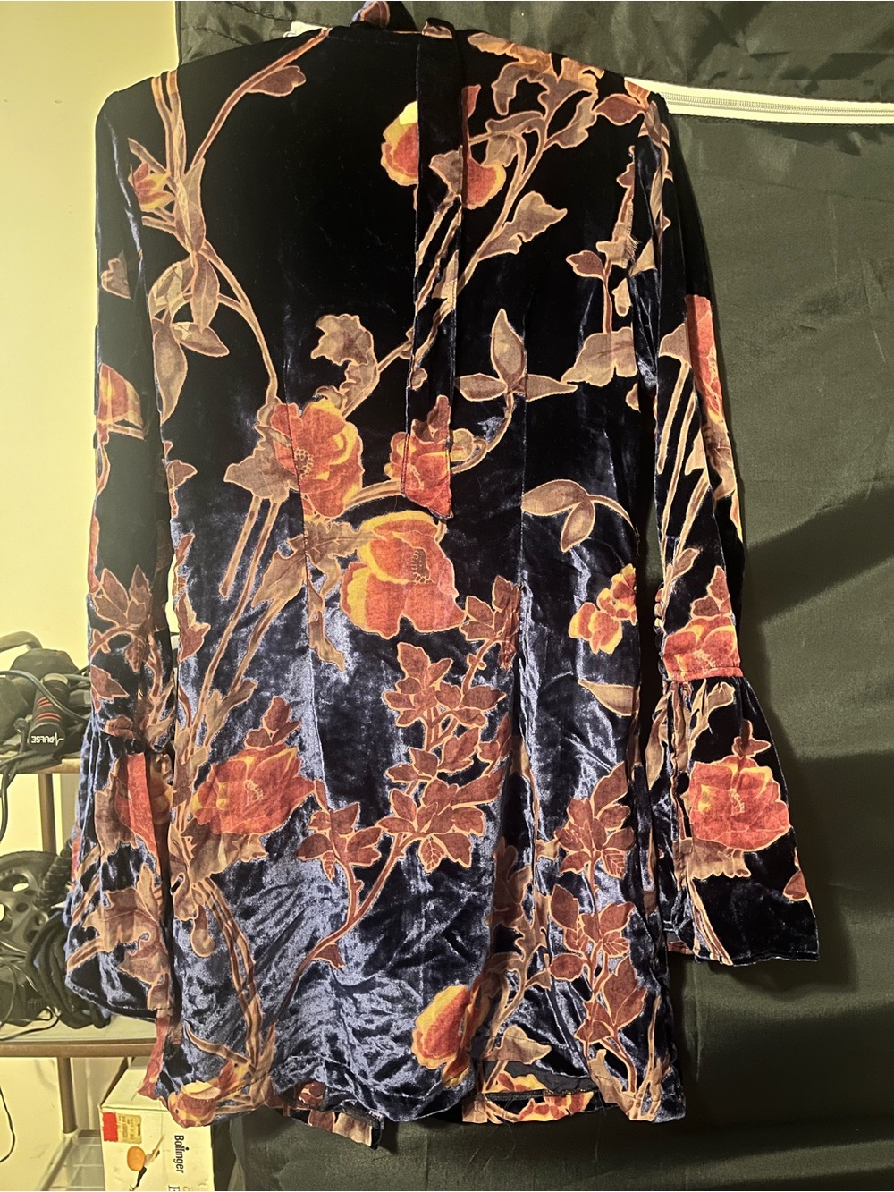 Rat and boa Navy Velvet Floral Button-Front mini dress - Picture 6 of 6